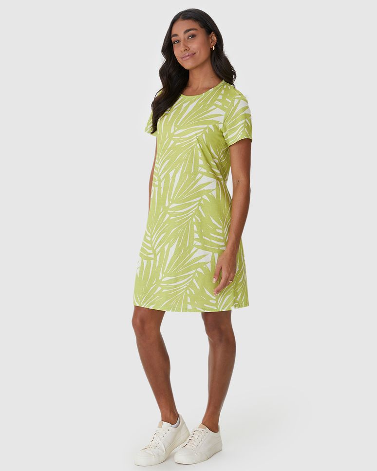 Vestido Feminino Estampado Com Decote Redondo Em Algodão