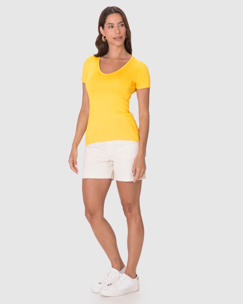 Blusa Básica Feminina Decote V Em Viscose Stretch