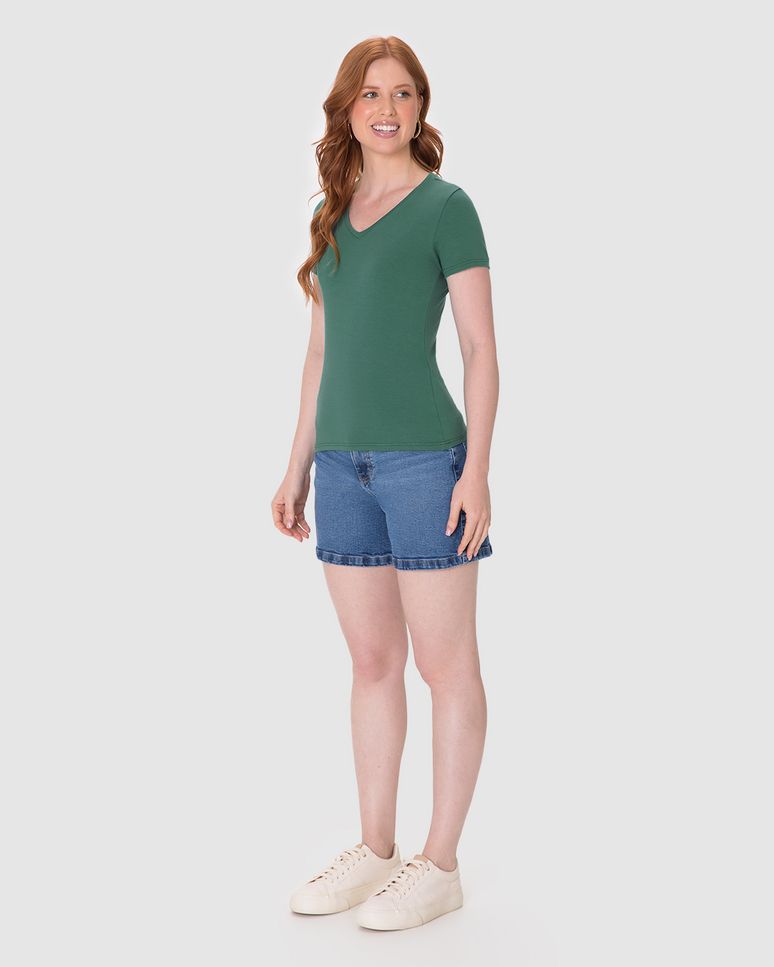 Blusa Básica Feminina Decote V Em Algodão