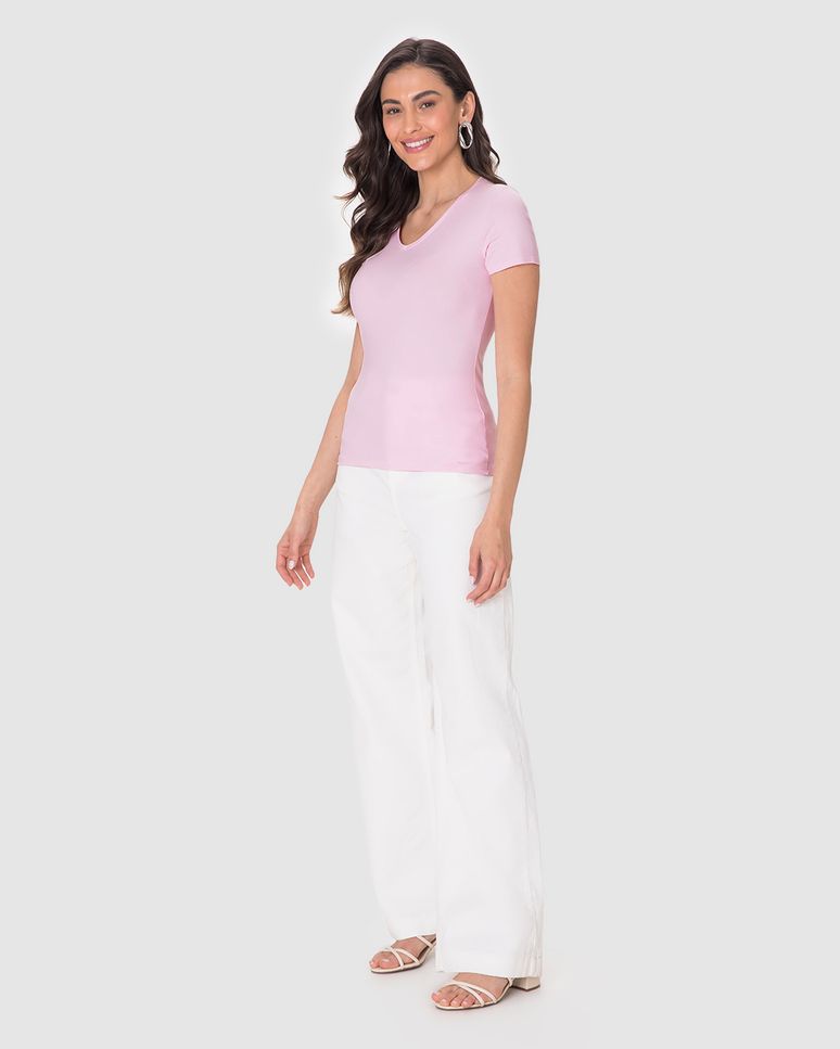 Blusa Básica Feminina Decote V Em Algodão
