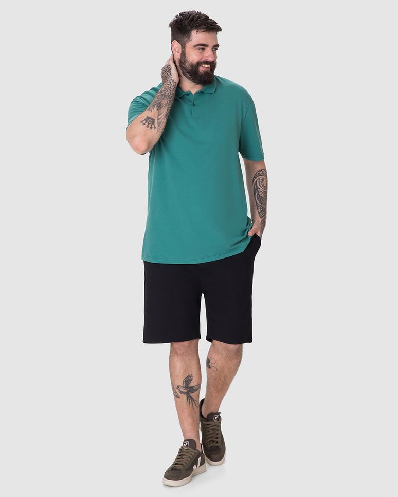 Bermuda Masculina Plus Size Cadarço E Bolso Funcional Em Moletom Sarjado