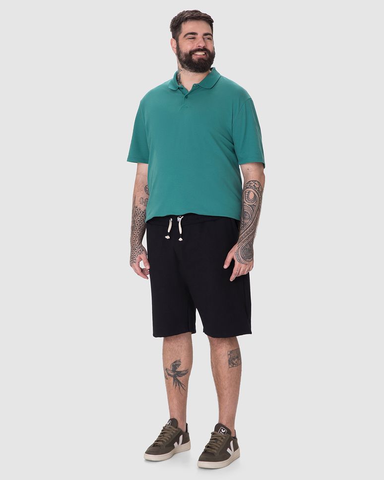 Bermuda Masculina Plus Size Cadarço E Bolso Funcional Em Moletom Sarjado