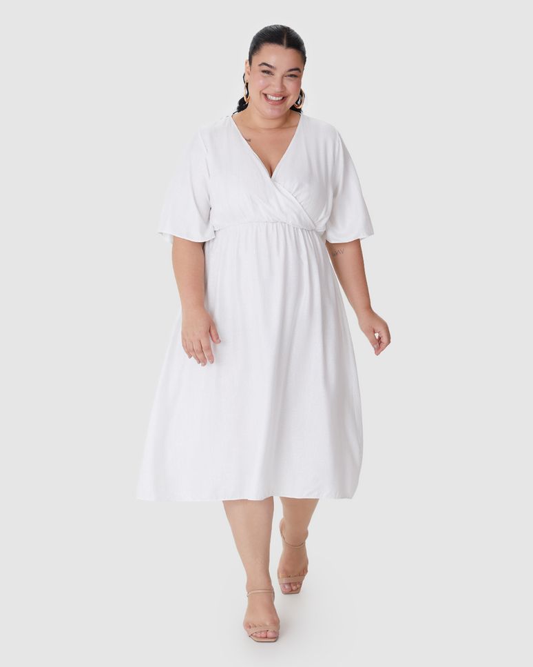 Vestido Midi Feminino Plus Size Transpassado Em Viscose Lurex