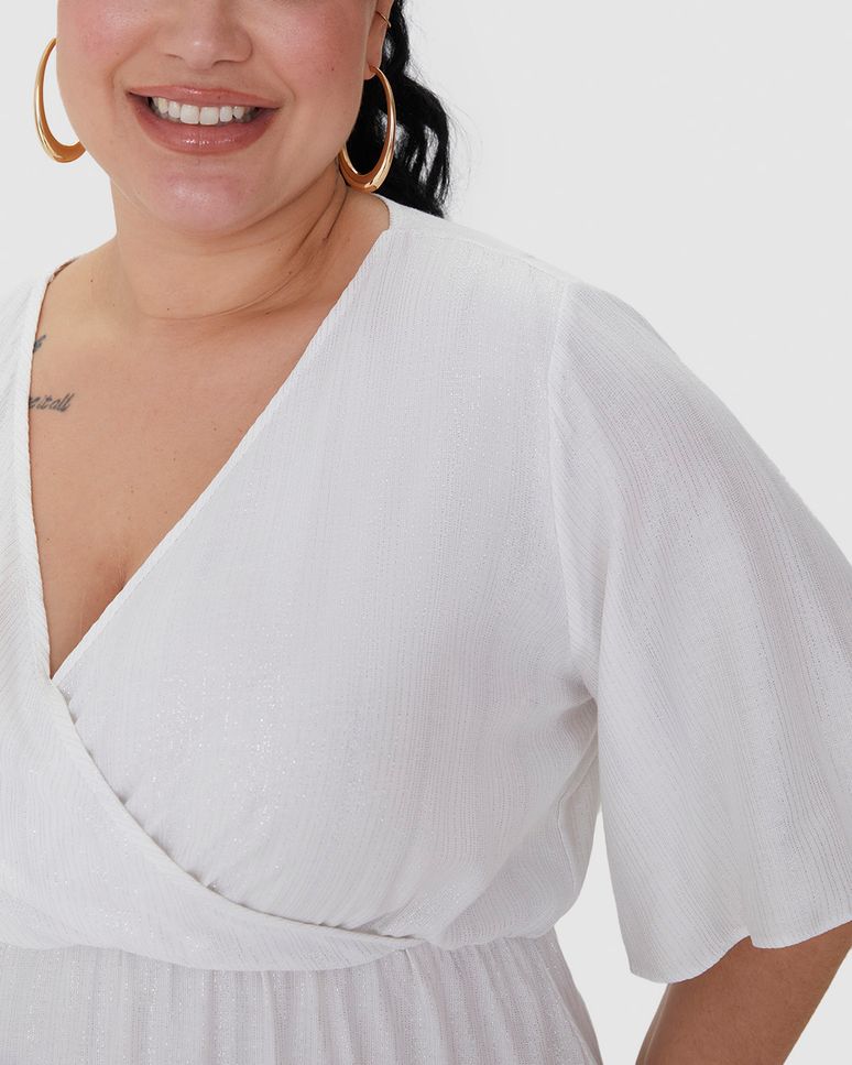 Vestido Midi Feminino Plus Size Transpassado Em Viscose Lurex