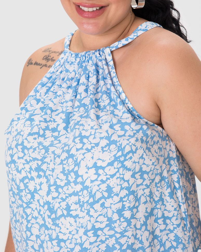 Blusa Feminina Plus Size Evasê Amarração Costas Em Viscolinho Texturizado