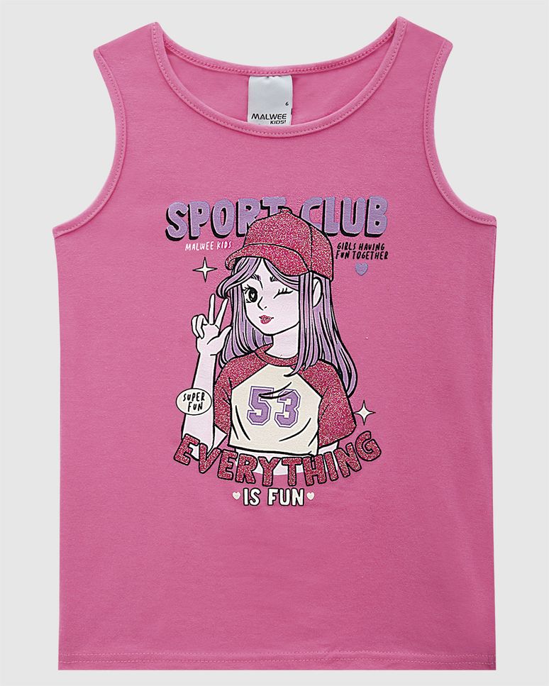 Regata Infantil Menina Estampa Com Glitter Em Algodão Malwee Kids