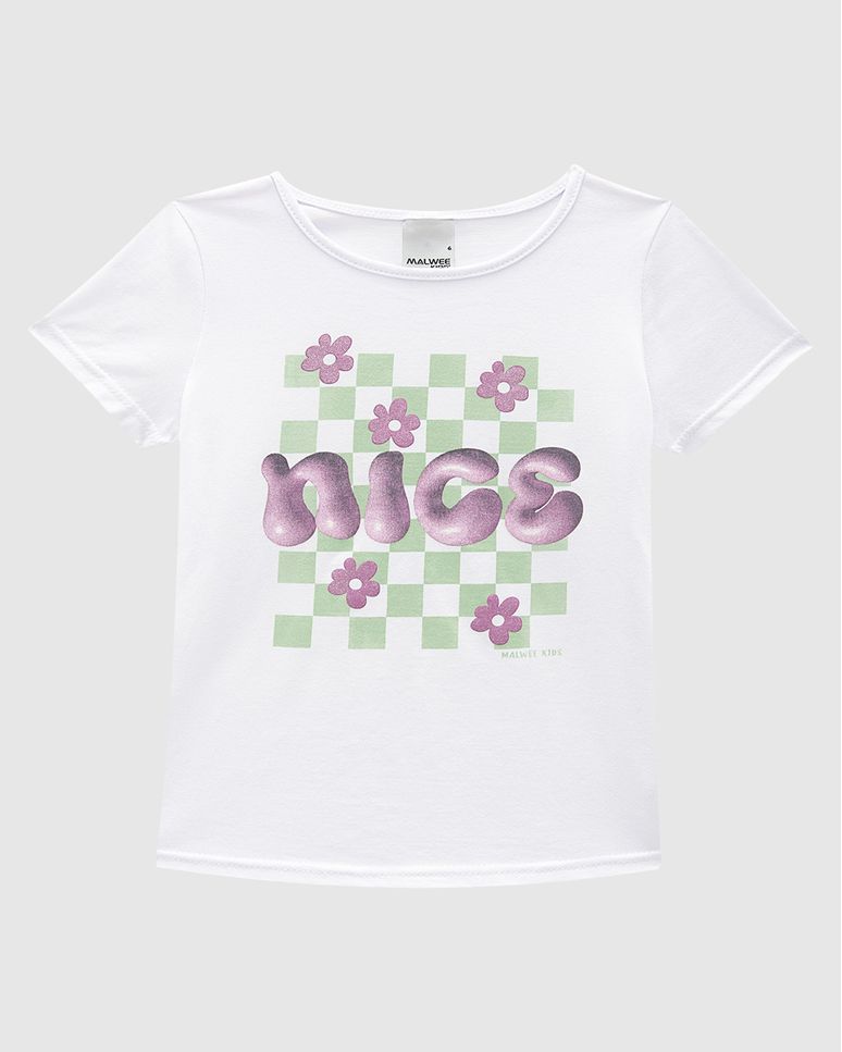 Blusa Infantil Menina Manga Curta Estampa Com Glitter Em Algodão Malwee Kids