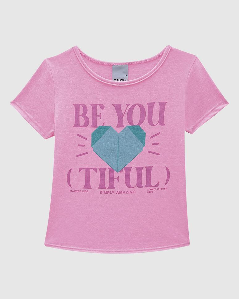 Blusa Infantil Menina Manga Curta Estampa Com Glitter Em Algodão Malwee Kids