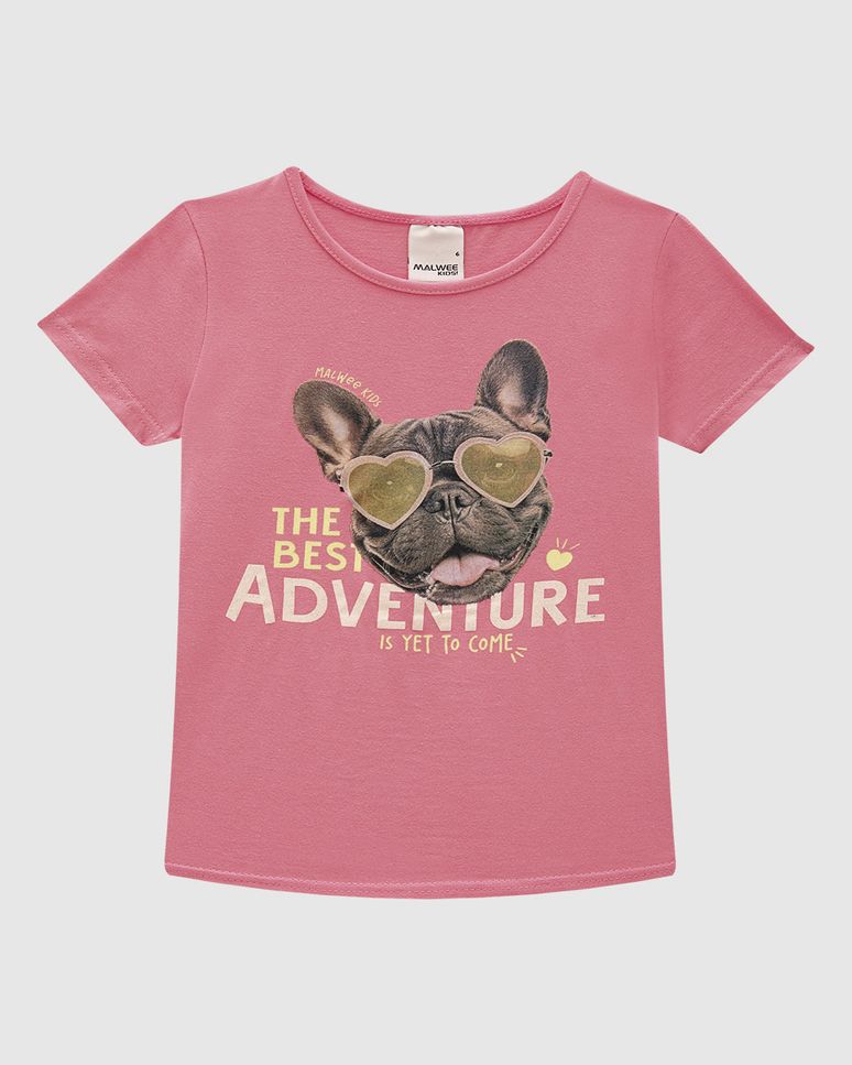 Blusa Infantil Menina Manga Curta Estampa Com Glitter Em Algodão Malwee Kids