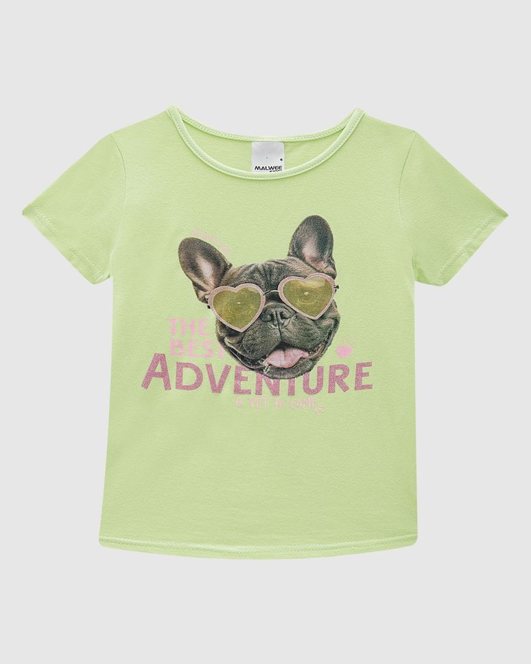 Blusa Infantil Menina Manga Curta Estampa Com Glitter Em Algodão Malwee Kids