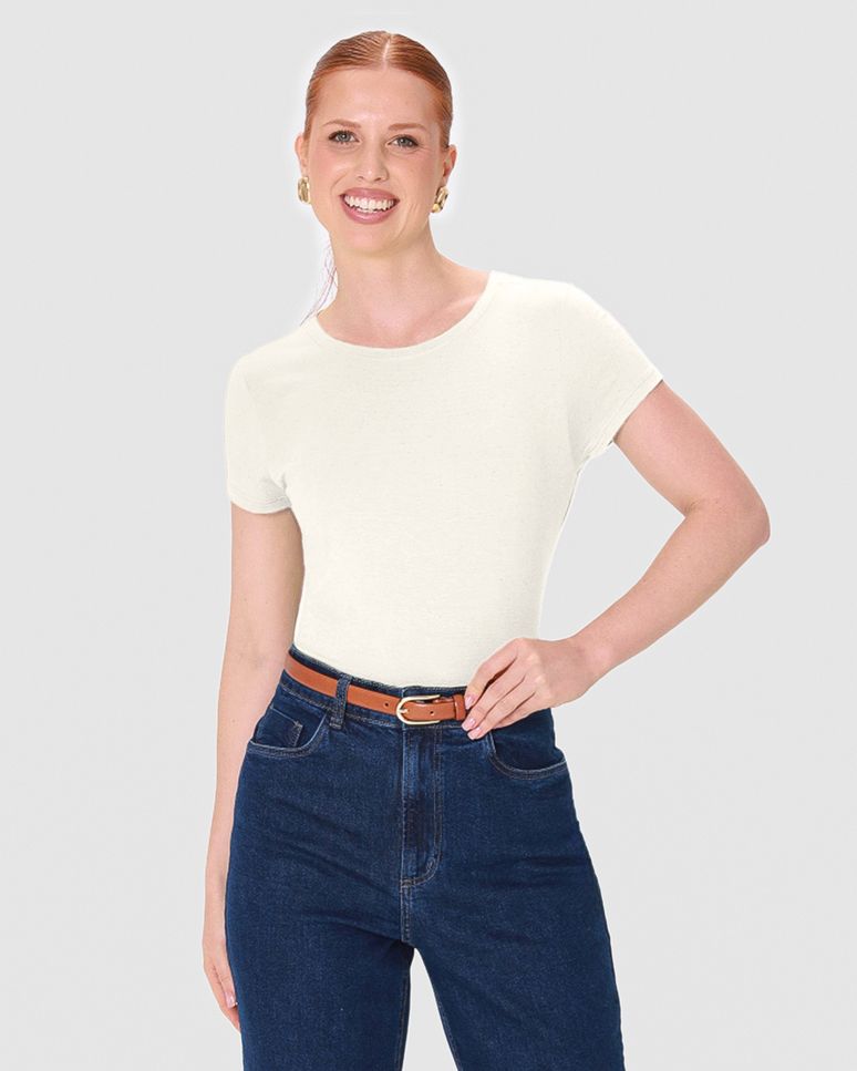 Blusa Básica Feminina Manga Curta Em Malha Viscolinho Stretch