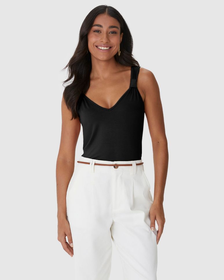 Regata Ampla Feminina Detalhe Alça Em Malha Viscose Stretch