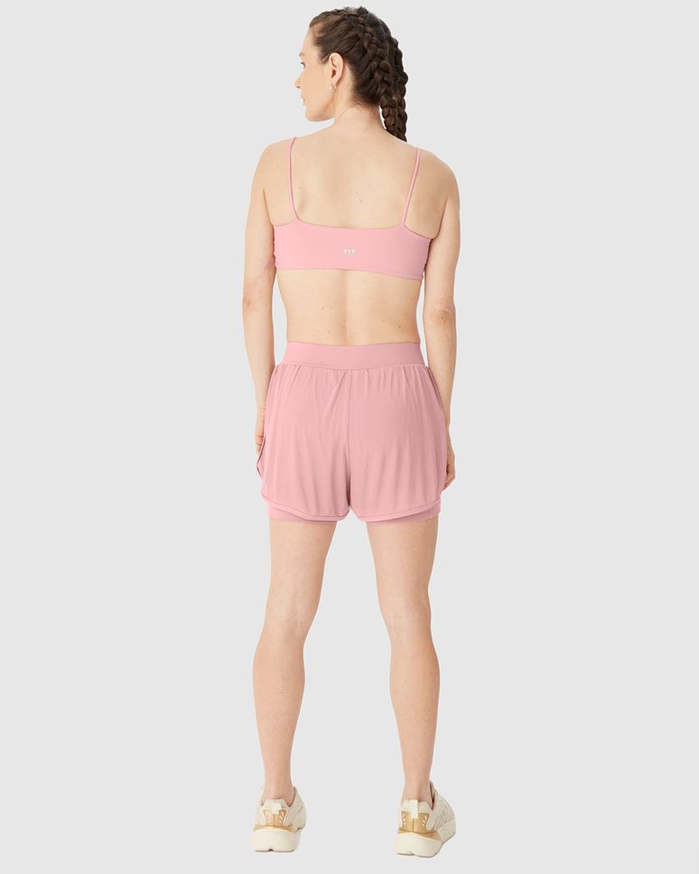 Shorts Esportivo Feminino Duplo Em Double Jersey E Tule