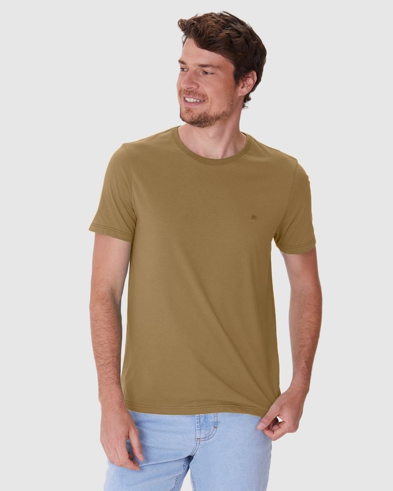 Camiseta Ícone Masculina Slim Bordado Frontal Em Algodão