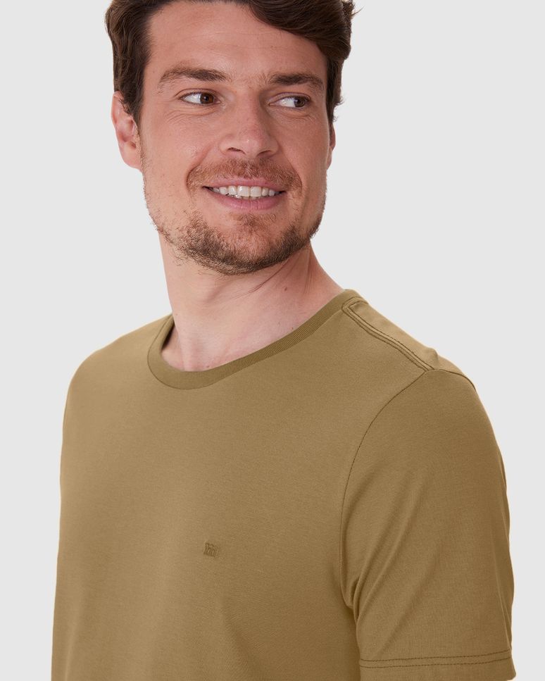 Camiseta Ícone Masculina Slim Bordado Frontal Em Algodão