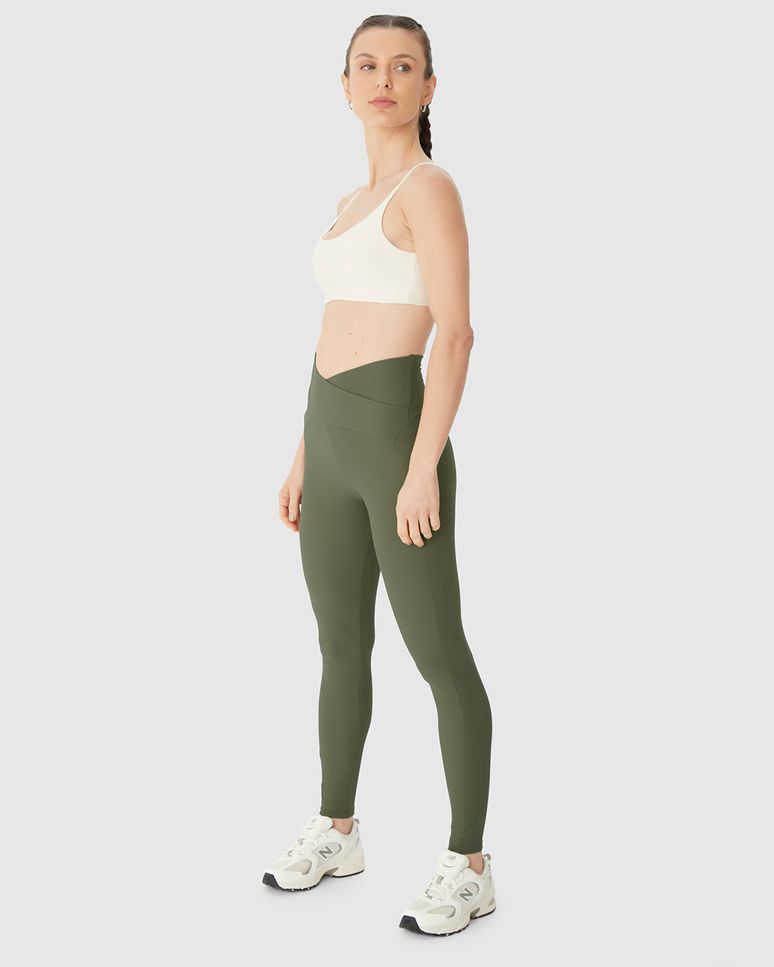 Calça Legging Esportiva Feminina Cós Transpassado Malha Poliamida Creponada