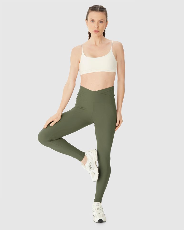 Calça Legging Esportiva Feminina Cós Transpassado Malha Poliamida Creponada