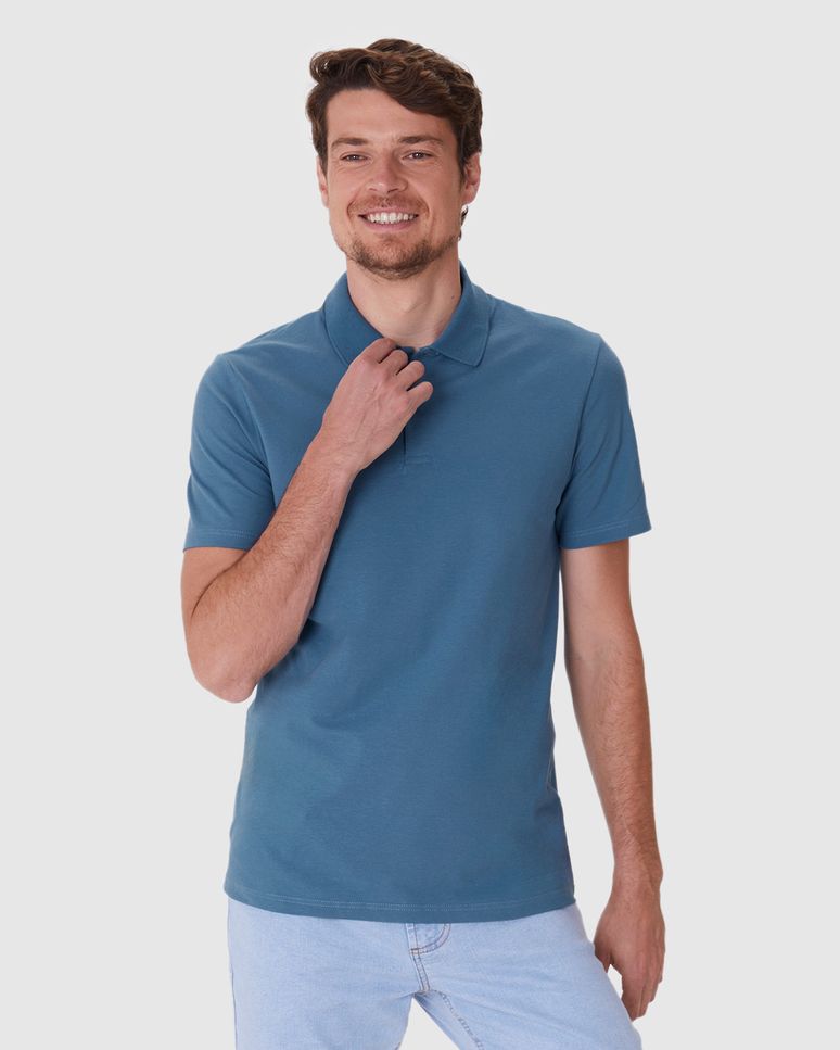 Camisa Polo Básica Masculina Gola Retilínea Em Piquet Stretch