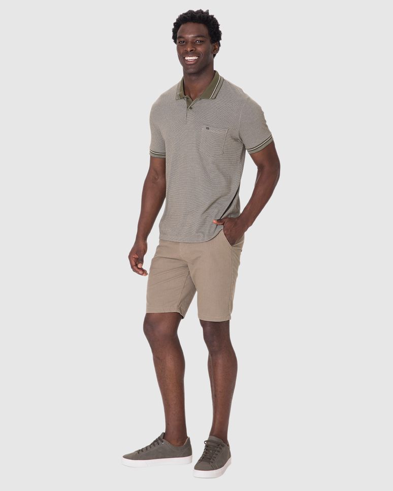 Camisa Polo Masculina Slim Bolso Funcional Em Piquet Pontilhado