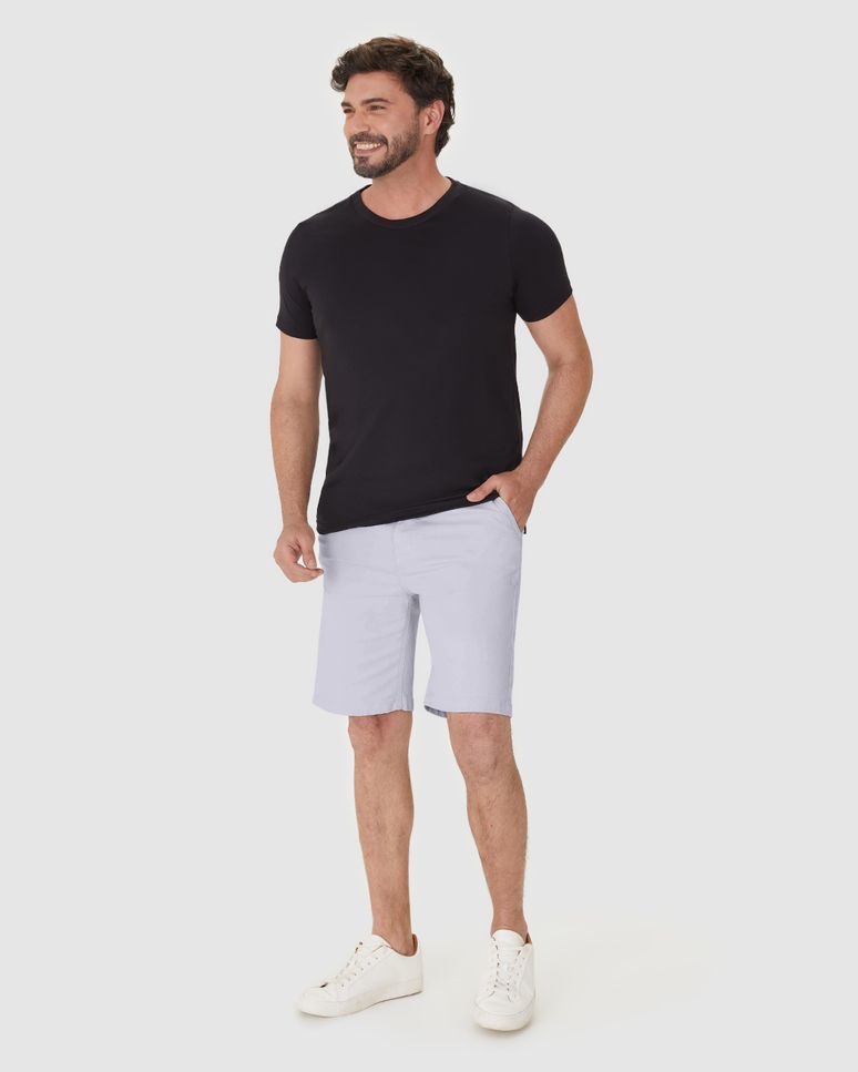 Bermuda Masculina Slim Cintura Média Bolso Funcional Em Sarja Com Elastano