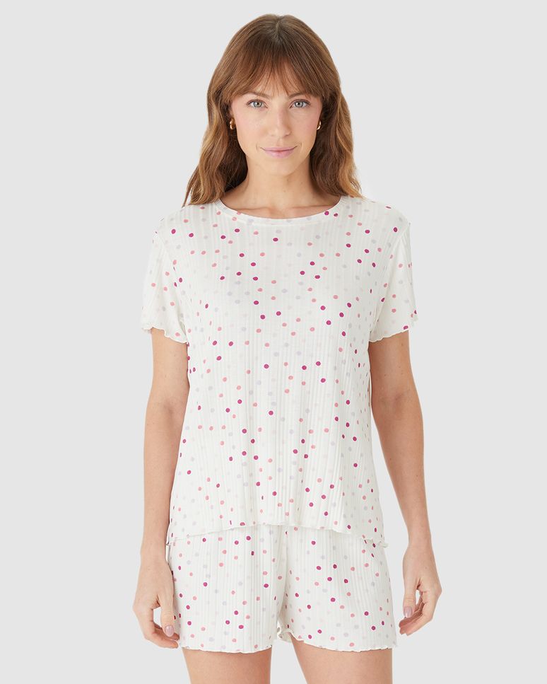 Pijama Curto Feminino Blusa Manga Curta E Shorts Em Malha Viscose Canelada