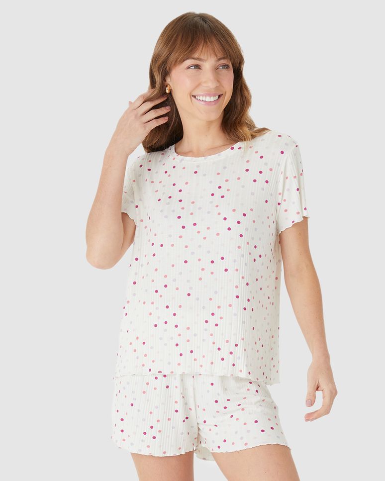 Pijama Curto Feminino Blusa Manga Curta E Shorts Em Malha Viscose Canelada
