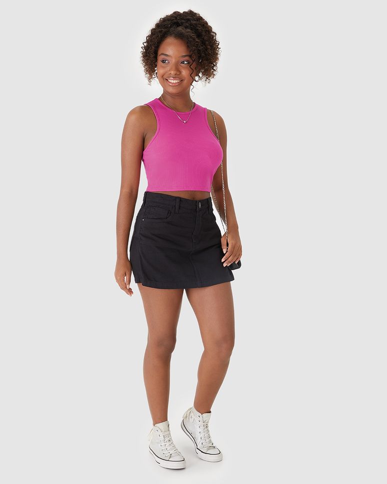 Conjunto Menina Regata Viscose Canelada E Shorts Saia Em Sarja Malwee Kids