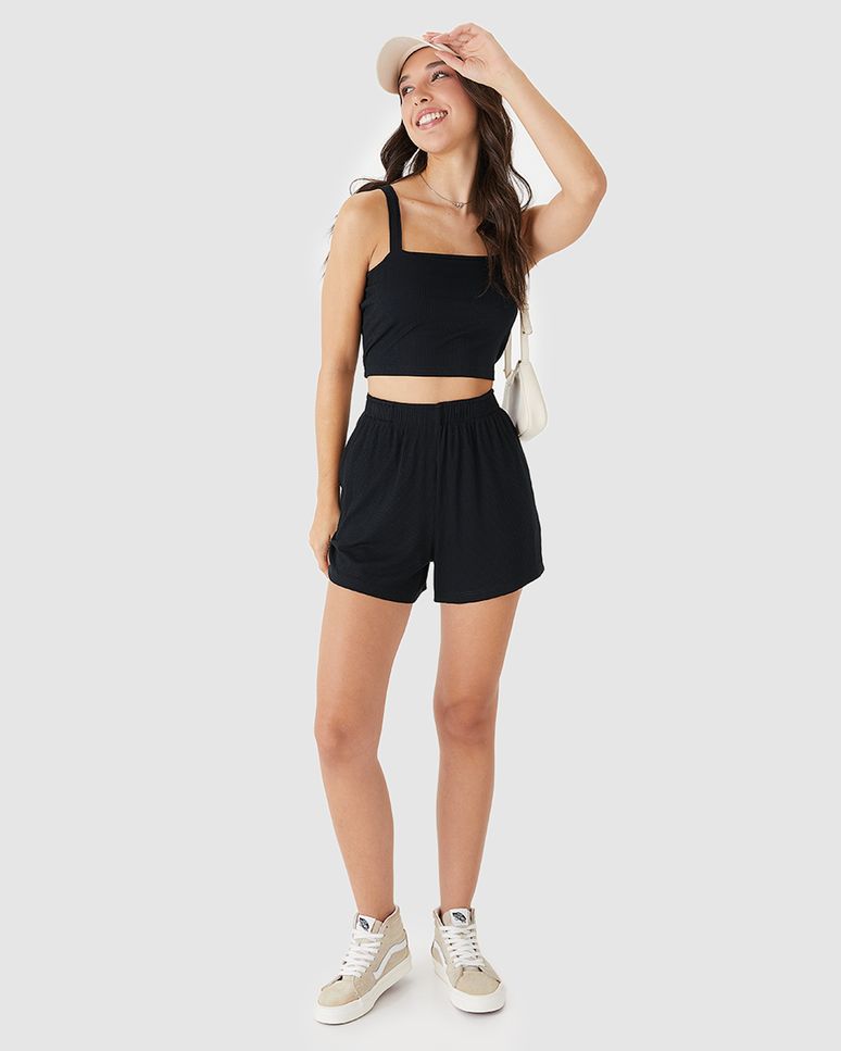 Conjunto Menina Regata E Shorts Bolso Faca Malha Viscose Canelada Malwee Kids