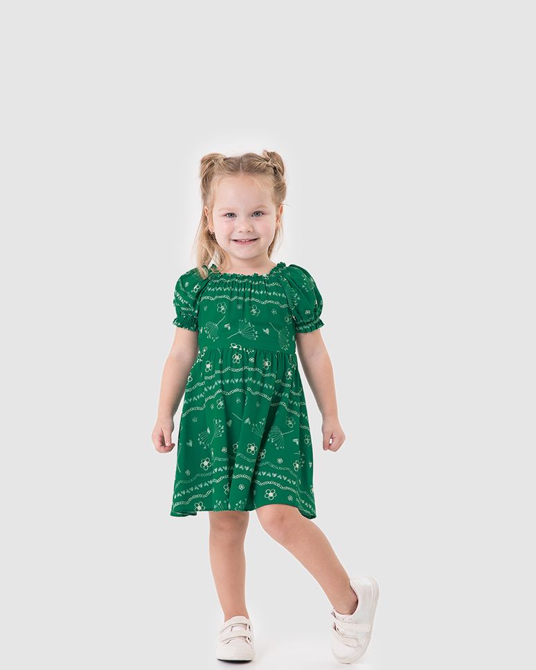 Vestido Infantil Decote E Manga Costura Elástico Em Viscose Malwee Kids
