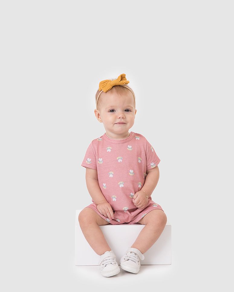 Macaquinho Bebê Menina Etiqueta Estampada Em Algodão Malwee Kids