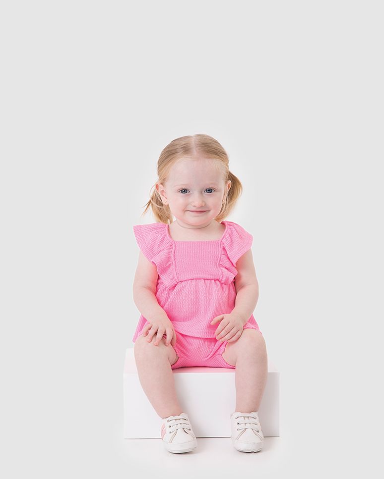 Conjunto Bebê Menina Blusa Babados E Shorts Em Malha Texturizada Malwee Kids