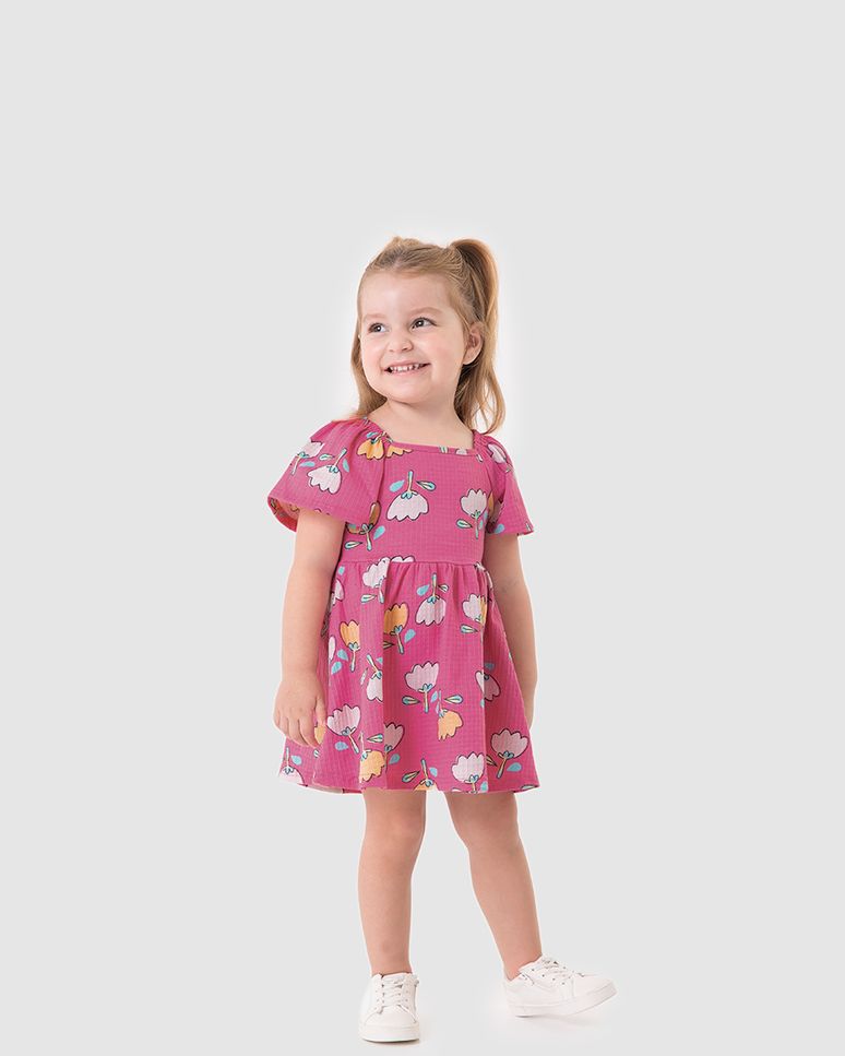 Vestido Infantil Estampado Decote Quadrado Em Malha Texturizada Malwee Kids