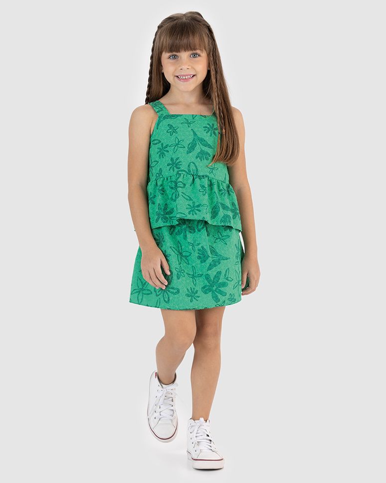 Conjunto Infantil Menina Regata Peplum E Saia Em Laise Algodão Malwee Kids