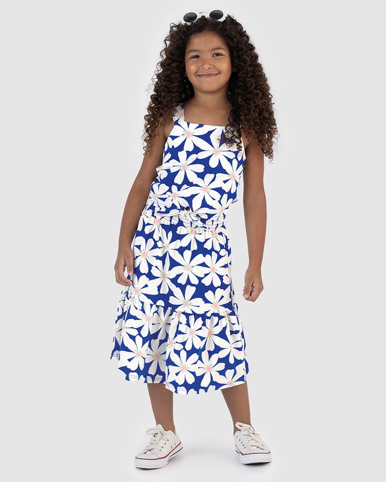 Conjunto Infantil Menina Floral Blusa Laço Decorativo E Saia Midi Malwee Kids