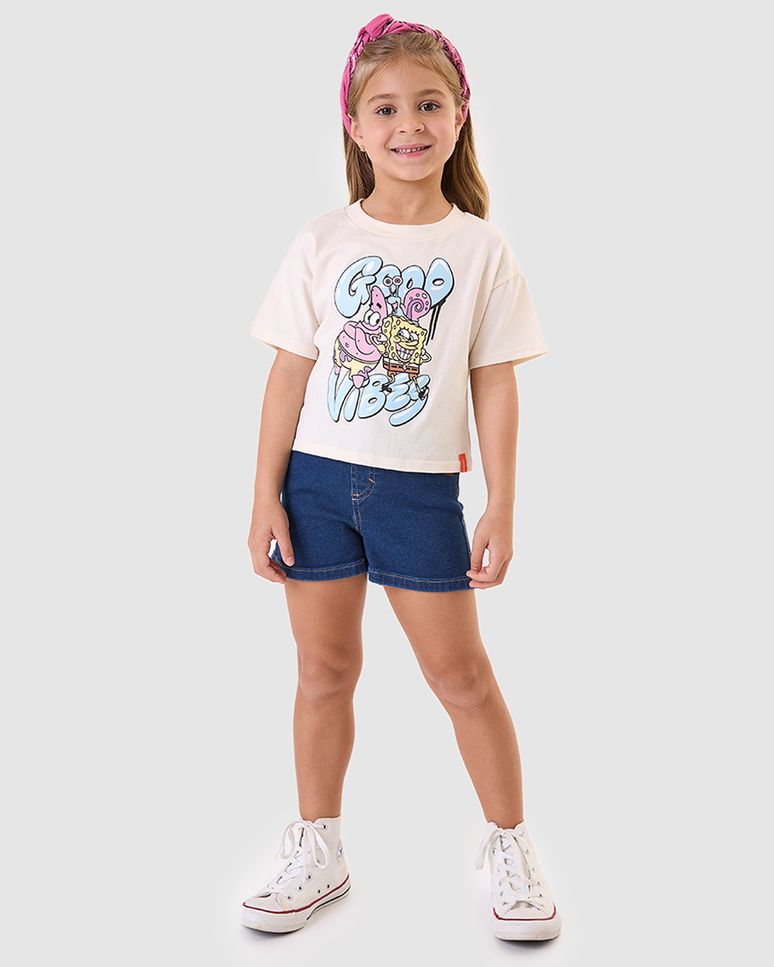 Blusa Infantil Menina Cropped Good Vibes Bob Esponja Em Algodão Malwee Kids