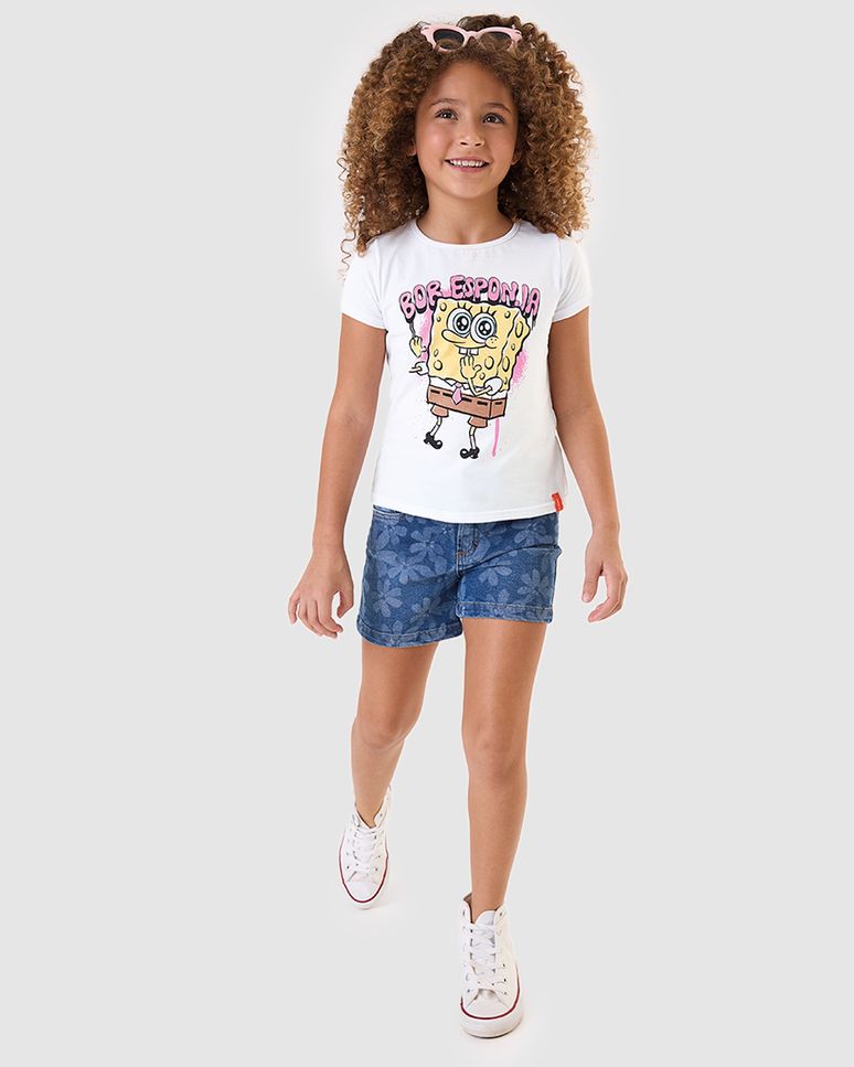 Blusa Infantil Menina Estampa Especial Bob Esponja Em Algodão Malwee Kids