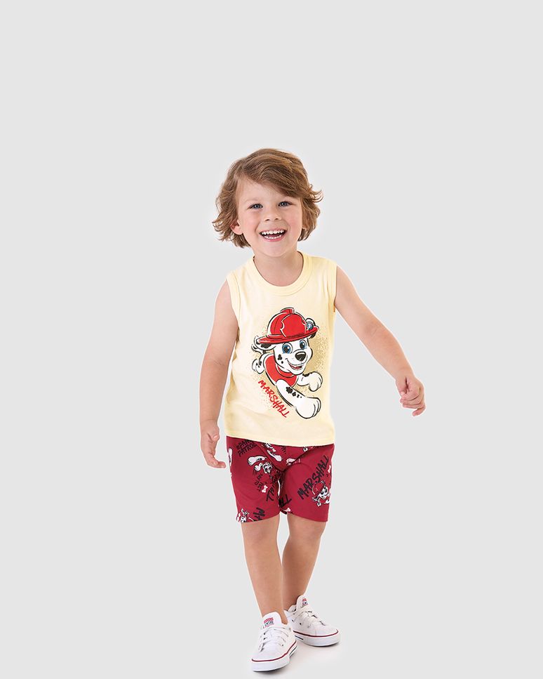 Conjunto Infantil Menino Patrulha Canina Bermuda Microfibra Malwee Kids