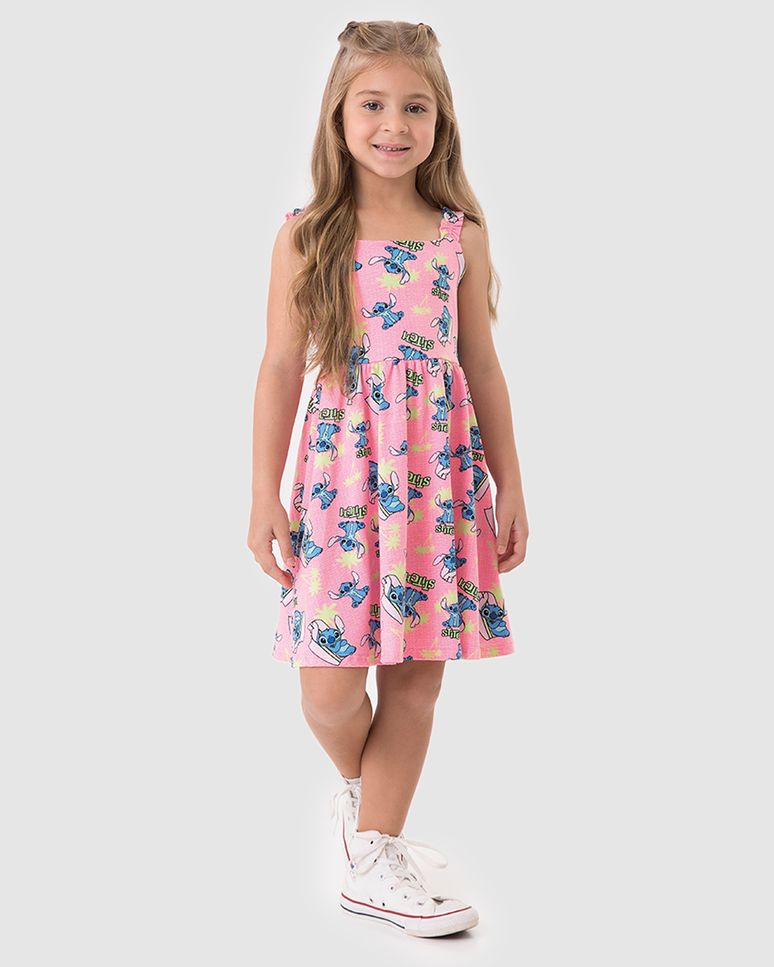 Vestido Infantil Rodado Estampa Stitch Disney Em Algodão Malwee Kids