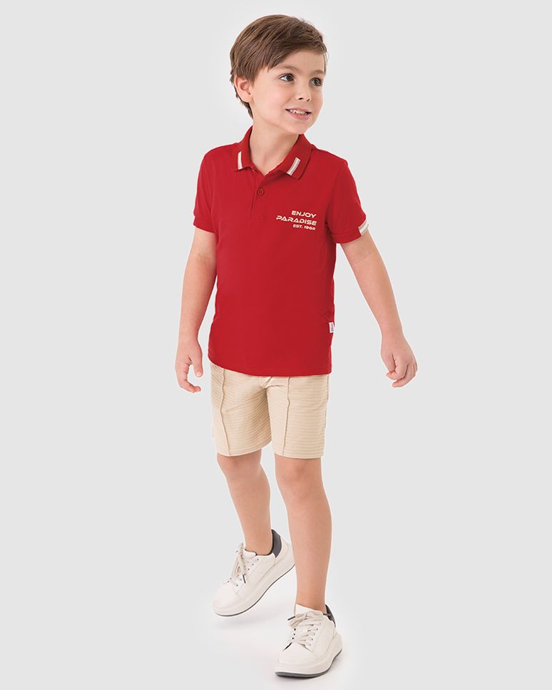 Conjunto Infantil Menino Camisa Polo Estampa Lettering Em Algodão Malwee Kids