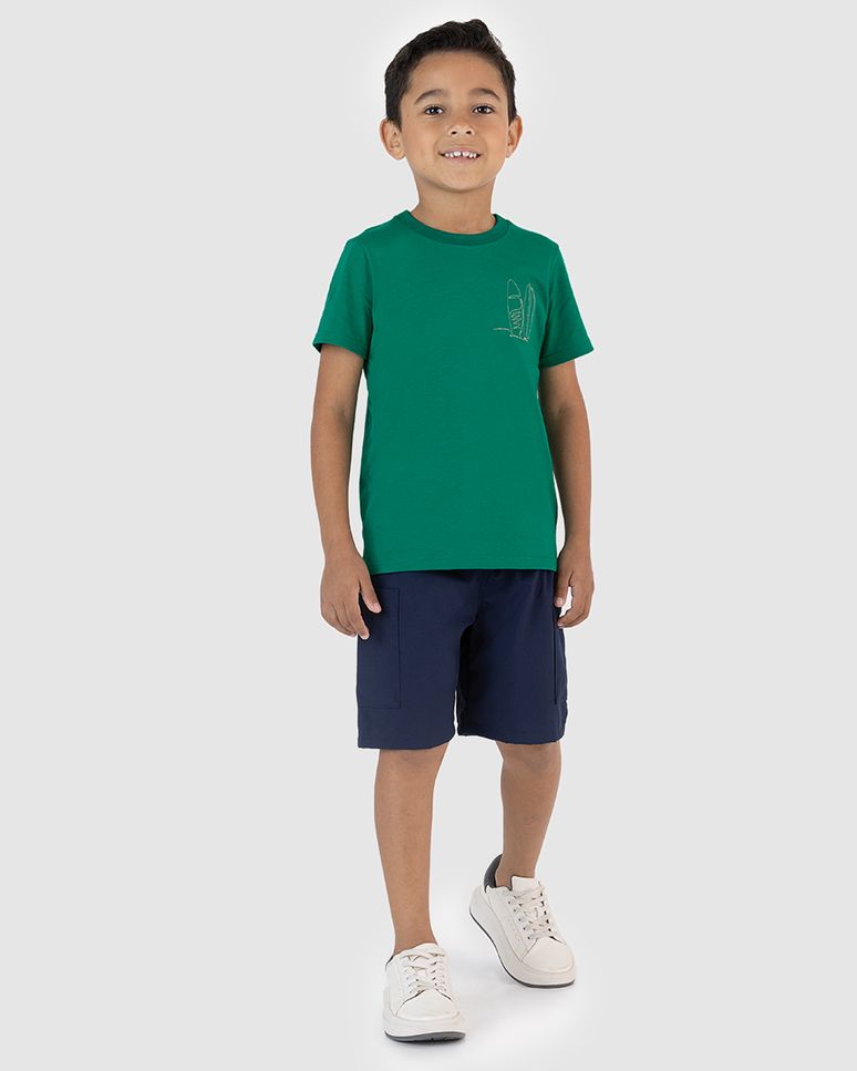 Conjunto Infantil Menino Camiseta Estampa Bordada Em Algodão Malwee Kids