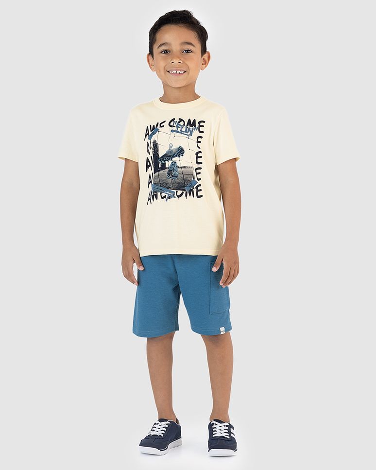Conjunto Infantil Menino Camiseta Awesome Fun Em Algodão Malwee Kids