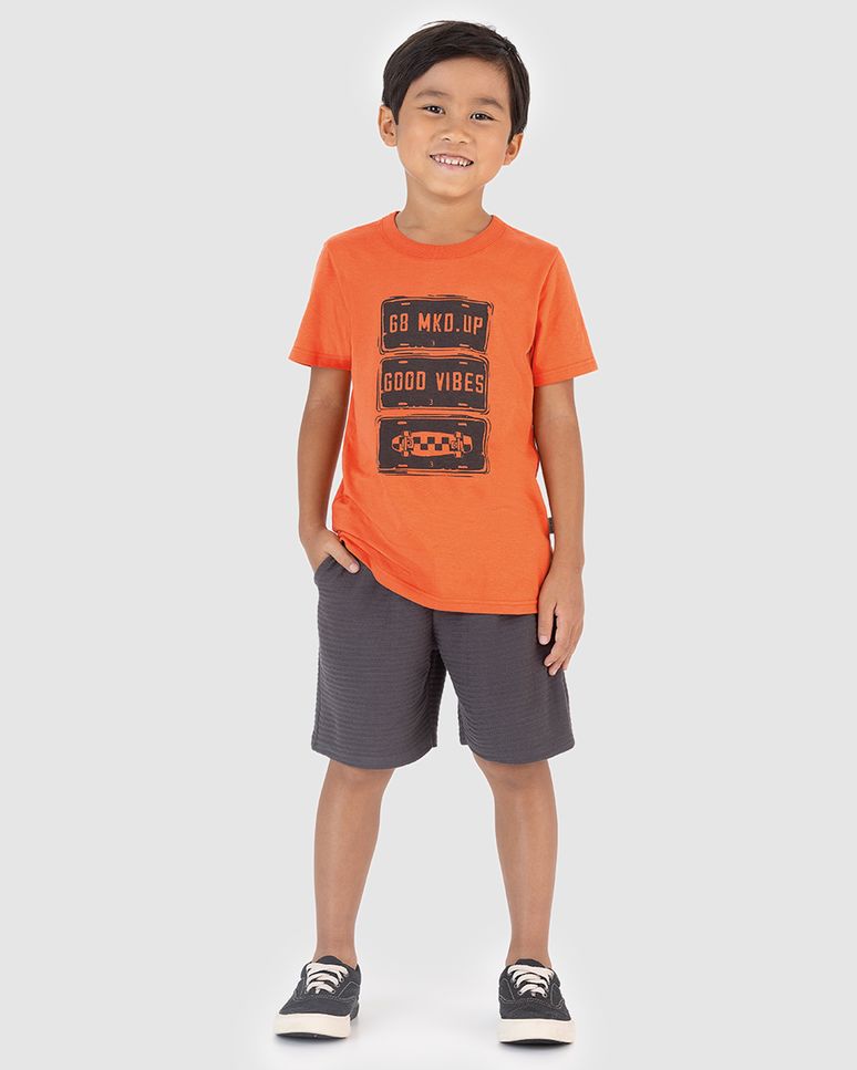 Conjunto Infantil Menino Camiseta Estampa Good Vibes Em Algodão Malwee Kids