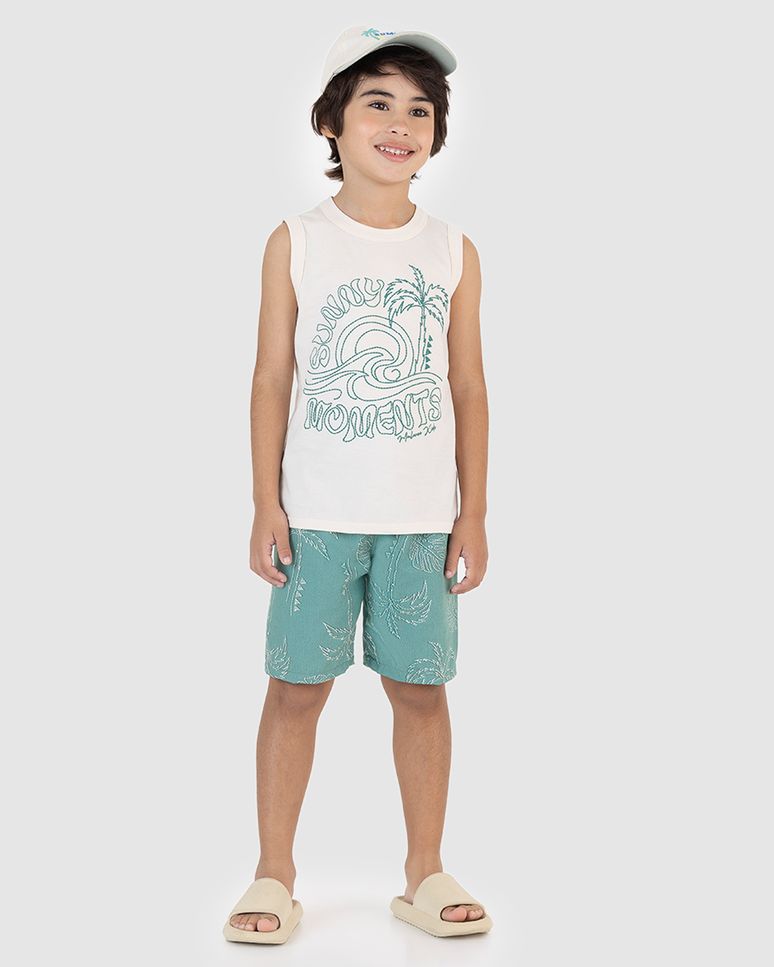 Conjunto Infantil Menino Regata Estampa Com Puff Em Algodão Malwee Kids