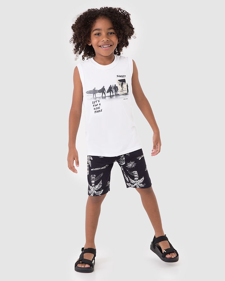 Conjunto Infantil Menino Bermuda Estampada Em Moletinho Malwee Kids