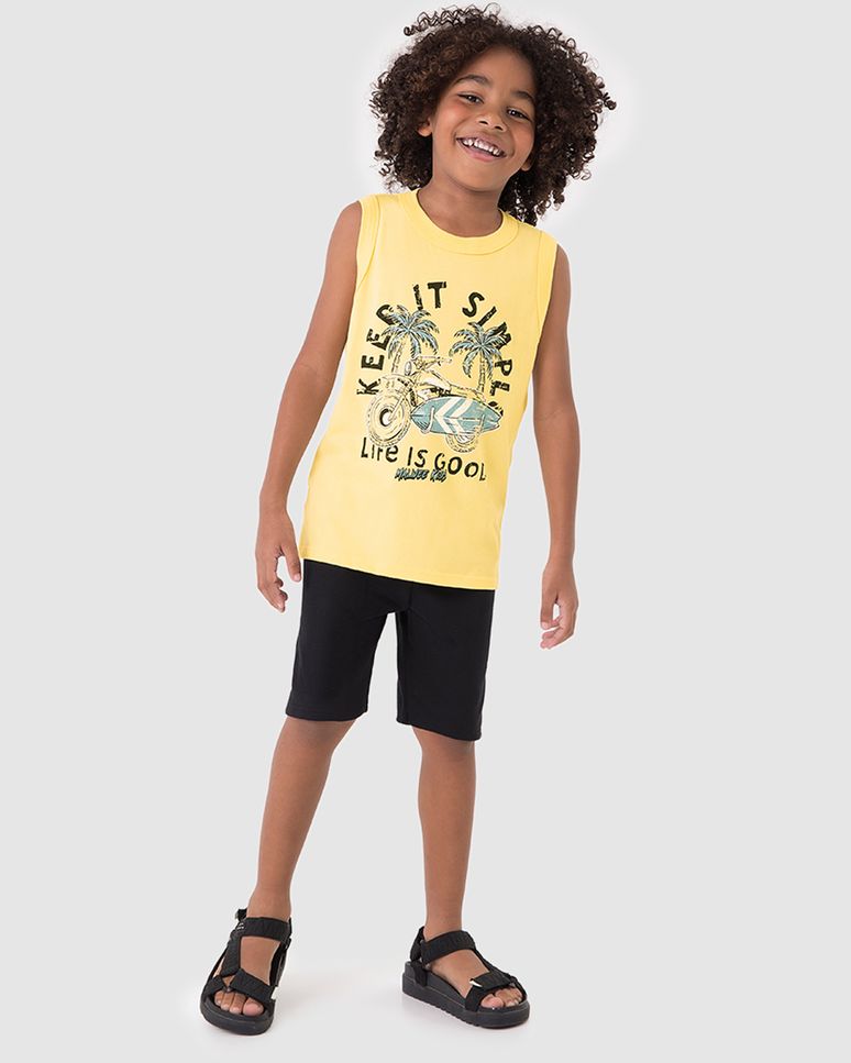 Conjunto Infantil Menino Bermuda Cós Elástico Em Moletinho