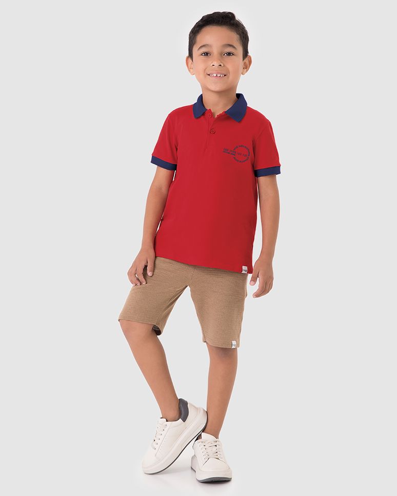 Camisa Polo Infantil Menino Estampa Com Puff Em Piquet Stretch Malwee Kids