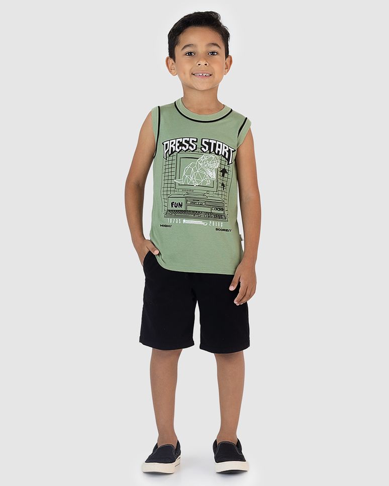 Regata Infantil Menino Estampa Press Start Em Algodão Malwee Kids