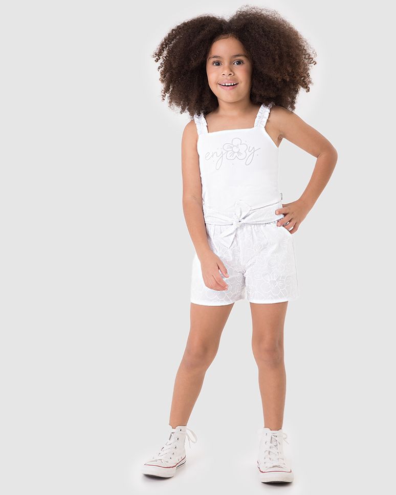 Conjunto Infantil Menina Regata E Shorts Laço Decorativo Em Algodão Malwee Kids