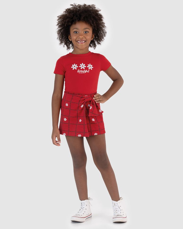 Conjunto Infantil Menina Blusa E Saia Estampa Quadriculada Malwee Kids
