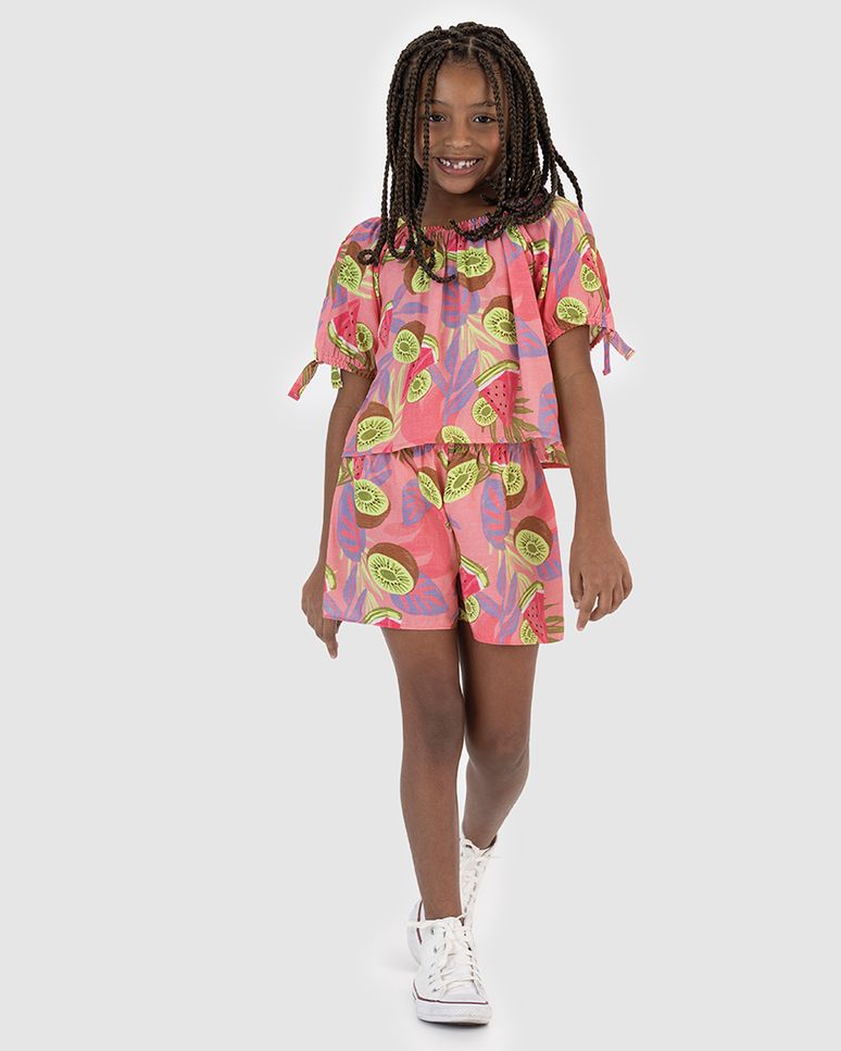 Conjunto Infantil Menina Blusa Manga Com Abertura Em Viscose Malwee Kids